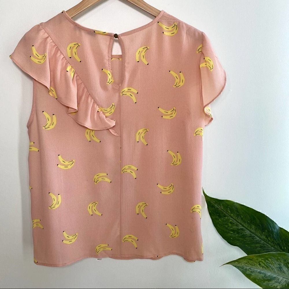 June & Hudson banana graphic print ruffle blouse - Picture 7 of 8